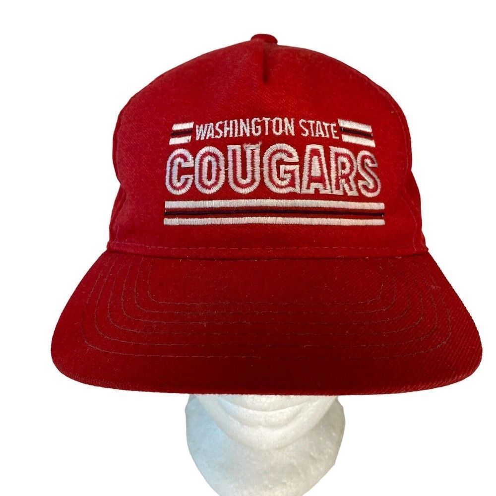 Vintage Washington State Cougars Hat Snap Back Trucker Cap Crimson Script WSU